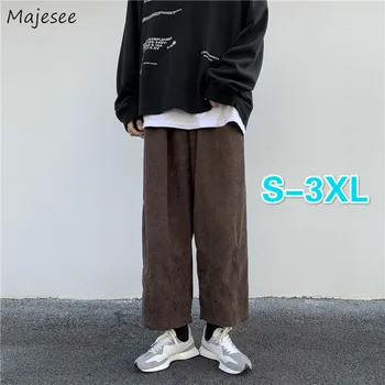 Muži Bežné Nohavice Plus Veľkosť 3XL Pevné Menčester Rovné Nohavice Muž Voľné Doplnky, Elegantné Elastické Pás Trendy kórejský Štýl Streetwear