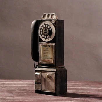 VILEAD 30 cm Živice Retro Telefón Figúrky, Staré Špinavé Remesiel Vintage Domova Ozdoby Pre Domáce Miniatúry Červená Čierna Ornament