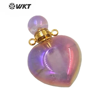 WT-P1596 WKT Dizajn Hot Prírodné zlato aura svetlo fialová kameň parfum fľašu prívesok ženy Populare srdce-methyst kameň prívesok