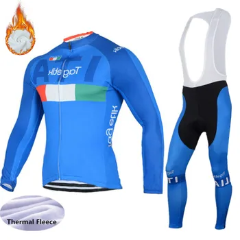 Italia modré zimné nastaviť fleece teplotné cykly ciclismo ropa tím cyklistické oblečenie MTB Cyklistické preteky na bicykli športové oblečenie