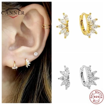 CANNER Reálne 925 Sterling Silver Hoop Earrrings pre Ženy Geometrické CZ Zirkón Osobné Náušnice Šperky pendientes kolczyki