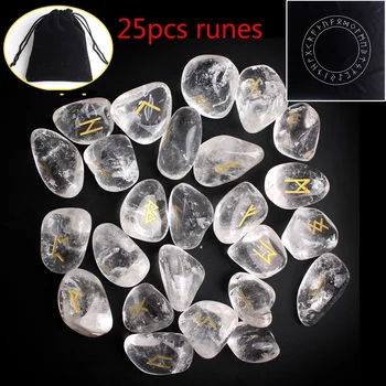 25Pcs Prírodné Skalné Quartz Crystal Clear Rune Biela Runy Kameň Veštenie veštenie Liečivé Meditácie Darček Kolekcie
