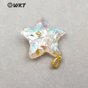 WT-P1461 Prírodného Kameňa Prívesok, Transparentná Farba Star Tvar Surové Quartz Stone Zlatom elektrolyticky pokrývajú Háčik Módny Prívesok