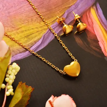 Baoyan Vintage Zlatenie Nehrdzavejúcej Ocele Náhrdelníky Náušnice Šperky Set Hladké Zlaté Srdce Svadobné Svadobné Šperky Set Pre Ženy