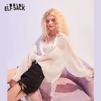 ELFSACK Pevné Minimalistický Ležérne Košele Ženy Oblečenie ,2020 Jeseň ELF Čistý Vintage Svetlice Rukáv kórejský Dámy,Základné Denne Top