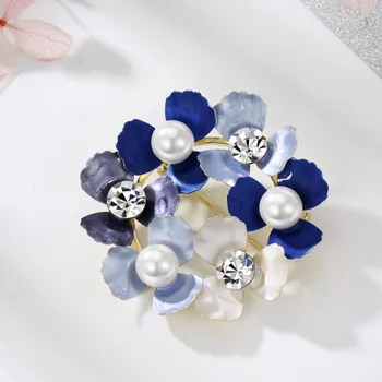 Neoglory Crystal Blue Flower Brošne Farebné Kolíky Simulované Pearl Brošňa Pre Ženy Vintage Módne Šperky Strany Darčeky 2020