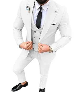Pánske Obleky 3 Ks Zárez klope Slim Fit Sako Bežné Prom Terno najlepších mužov Tuxedos Pre Svadobné Móda (Sako+Nohavice)