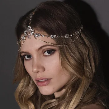 Crystal Čelo hlavový most Svadobné Svadobné Vlasy Reťazca Headpiece pre Ženy Drahokamu Waterdrop Hlavu Reťazca pokrývku hlavy Vlasy, Šperky