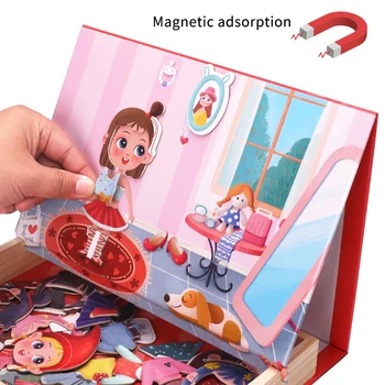 Montessori Drevené Hračky Deti DIY Zdobiť Logická Hračka Vzdelávacie Multi-Funkčné Magnetické Obojstranné Puzzle Cartoon Hračka