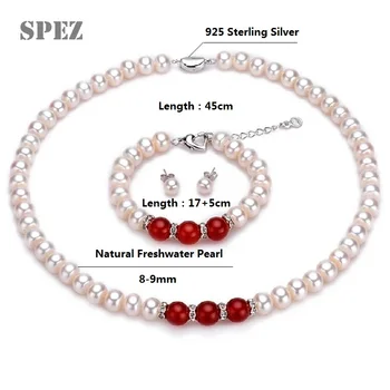 2019 Módny Náhrdelník Pearl Šperky Set Prírodné Sladkovodné Perly 925 Sterling Silver Náramok, Náušnice, Náhrdelník Pre Ženy