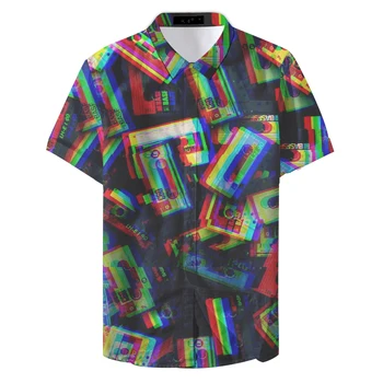 Camisas Casuais Estampada Preta Oblečenie tlač 2019 Mužov Bežné Tričko