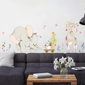 Cartoon Slon Králik Žirafa Zvierat Lesa Kvet Samolepky Na Stenu Dieťa Spálne Dekorácie Vinylové Tapety Deti RoomWall Obtlačky