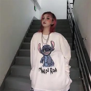 Dievčatá Japonský Ulzzang Tričko ženy Jar Mikina Ženy Streetwear Zábavné Vytlačené Módne oblečenie s Dlhým Rukávom Topy