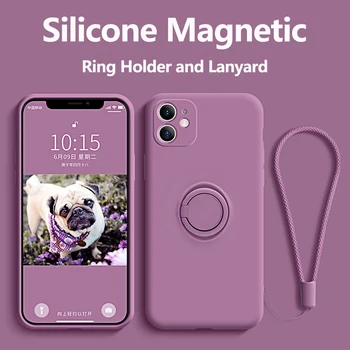Puzdro Pre iPhone 12 Pro Prípade Silikón S Krúžok Držiak Magnetický Funda Kryt Pre iPhone 11 Pro Max XR X XS Max 8 Plus SE 2020 Prípade