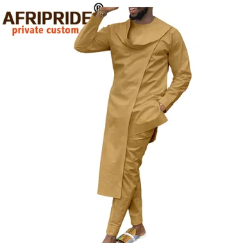 Africké Oblečenie pre Mužov, Dashiki Coats Bežné Tričko a Nohavice 3 Kus Nastaviť Bazin Riche Oblečenie Tradičné Oblečenie A2016061