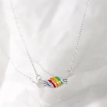Jediným Pamäte Roztomilé Sladké Rainbow Candy Prívesok Darček 925 Sterling Silver Clavicle Reťazca Žena Náhrdelník SNE468