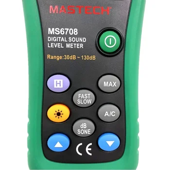 MASTECH MS6708 Prenosné Priemyselné Digitálne Zvukomer LCD Displej 30 db~130dB Analógový Bar Hluku DB Decibel Úrovni Tester