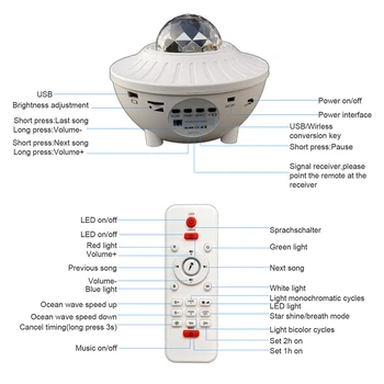 Farebné Hviezdna Obloha Projektor Nočné Svetlo USB Bluetooth Prehrávač Hudby Romantický Projekčnej Lampy LED Diaľkové Ovládanie Strana Deti Darček
