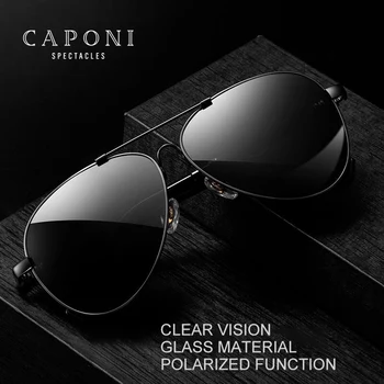 CAPONI Polarizované Slnečné Okuliare Pre Mužov Pilot Avation Klasické Značky Dizajnér slnečné Okuliare Glass Materiál Čierne Odtiene Pre Mužov CP9812