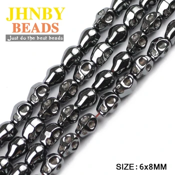 JHNBY Skull Black Hematite guľôčky z Prírodného Kameňa Kostra tvar 4/6/8MM Voľné korálky pre Šperky náramok, Takže DIY Príslušenstvo
