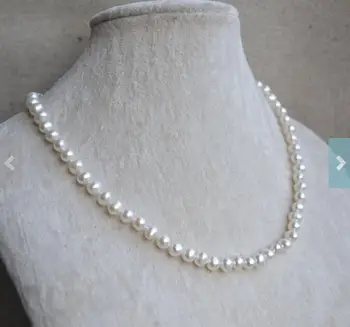 Jedinečný Perál, drahokamov Obchod White Pearl Náhrdelník 18inches 7mm Pravých Sladkovodných Perlový Náhrdelník Svadobný Dar Ženy Šperky