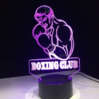 Boxerské Muž 3D Vizuálne Modelovanie LED Nočné Svetlo Pre Box Klub Nadšencov Dotknite sa Tlačidla USB Stolové Lampy Domova Spanie Svetlo
