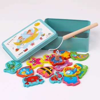 Detské drevené magnetické rybárske hračky, puzzle koncentrácia, ruka-oko koordinačné cvičenia, škôlky deti 1 do 6 rokov