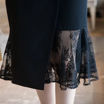 Plus Veľkosť Čipky Patchwork Sukne Dámske 2020 Módne Vysoký Pás Čiernej Sukni Sexy Ženy, Kórejské Oblečenie Office Elegantné Midi Sukne