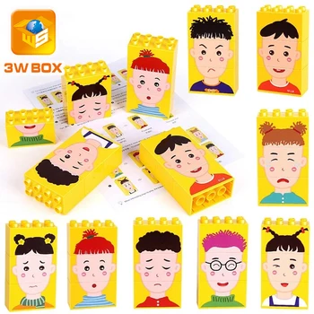 3WBOX 12pcs Vrstvenie Bloky Vtipné Vyjadrenie Hádanky Raného Vzdelávania Emocionálne Poznávanie stavebným dotyk hračky pre deti