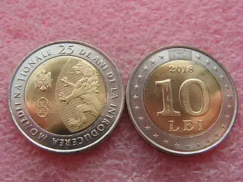 25. Výročie Vydania 10 Lei Národnej Meny v Moldavsku v roku 2018 Reálne Pôvodných Mincí Mene Mince Unc