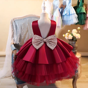 Bowknot Baby Girl Dress Deti Strany Kostým Detský Formálne Udalosti Bežné Dieťa Tutu Kvetinové Šaty Vianočné Dievča Svadobné Šaty
