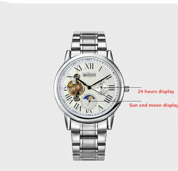 Automatické mechanické pánske hodinky duté sun moon star fázy Roman dial vintage Zliatiny mužov hodiny pohodlné na nosenie wilon 2029