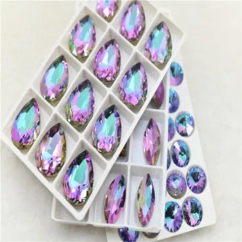 Kamene fialová Farba Diamond Dekorácie Rivoli Slza Navette Glittle Pokovovanie Účinok Klenoty Robiť Kamienkami