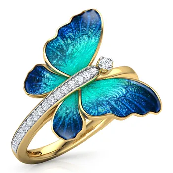 Nádherný Motýľ Design Krúžok Crystal Smalt Krúžok Zásnubné Prstene Manželstva Prstene Pre Ženy Fashion Party Šperky Veľkoobchod