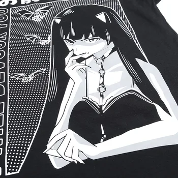 Harajuku Punk Gotický T-Shirt Ženy Cartoon Estetické Tlač Krátky Rukáv Voľné Top Tees Grunge Móda Tmavé Tričká Tumblr Žena