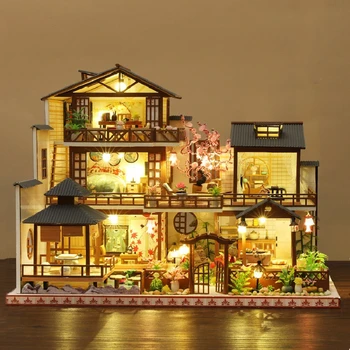 DIY Drevené Miniatúrne Doll House Auta Luxusné Japonský Nádvorí Budovy zostavenie Modelu Auta Domáce Dekorácie, Vianočné Darčeky